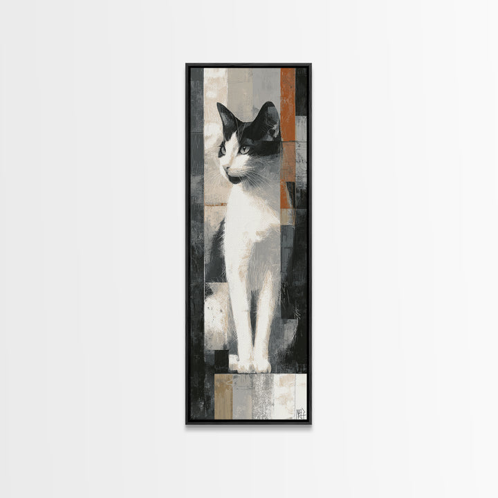 Monochrome Cat Portrait Canvas Print, Monochrome Art, Abstract Painting, Living Room Decor, Fine Art, Mono, Luxury Decor, MON-1x3-95