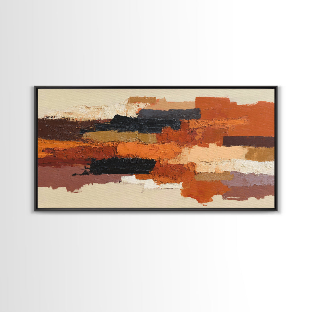 Burnt Orange Canyon Abstraction Framed Canvas Print, Monochrome Art, Luxury Decor, Living Room Decor, Fine Art, Mono, MON-2x1-12