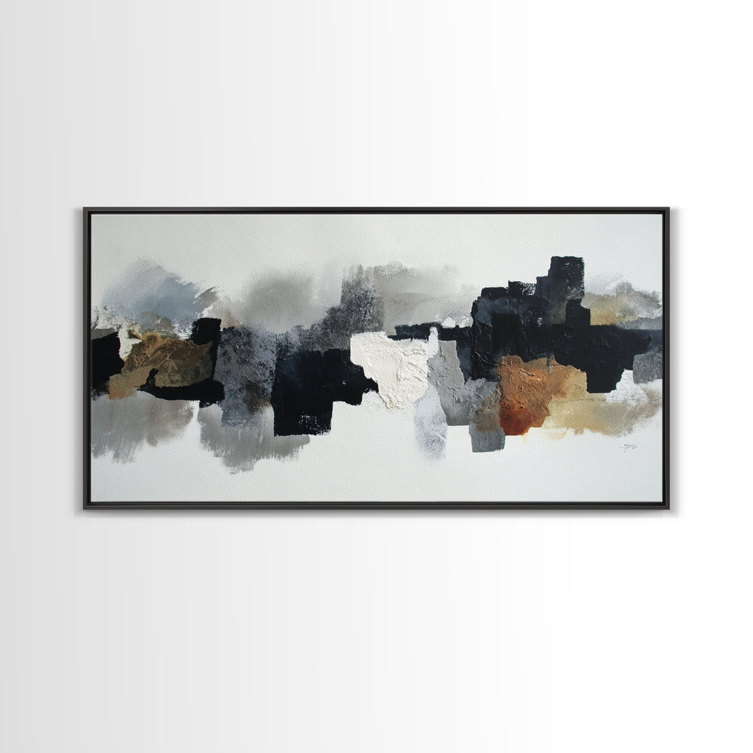 Black Ink Abstract Canvas Print, Monochrome Art, Boho Decor, Living Room Decor, Fine Art, Mono, Art Print, Digital Art, MON-2x1-26