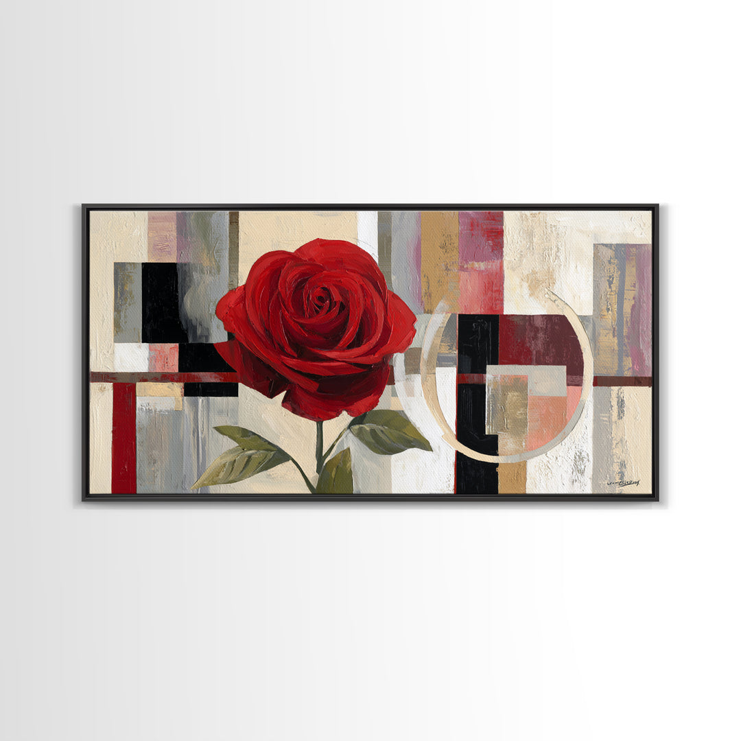 Single Red Rose Rendered Only Framed Canvas Print, Monochrome Art, Modern Decor, Living Room Decor, Oil Painting, Mono, MON-2x1-27