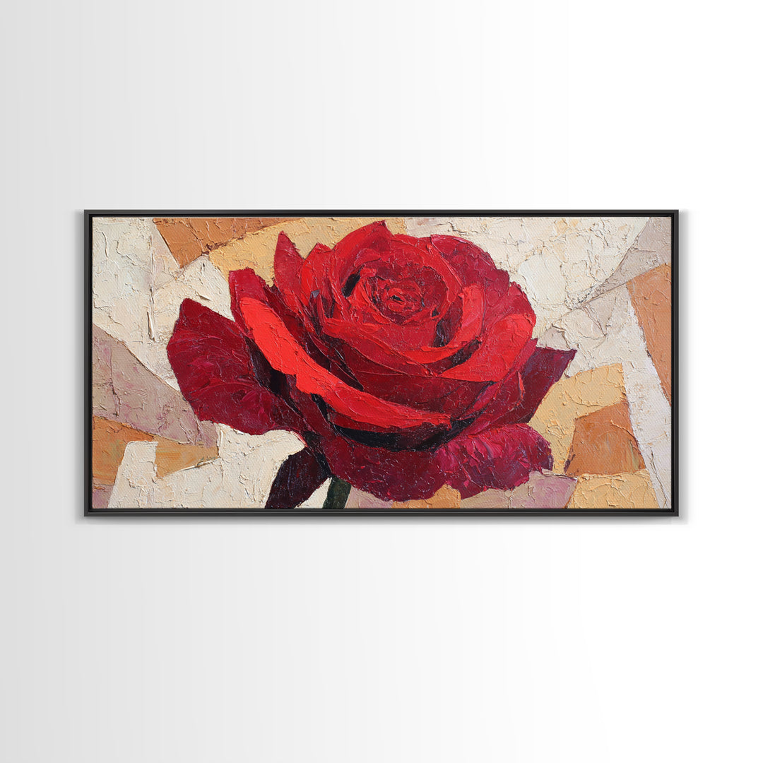 Single Red Rose Rendered Only Framed Canvas Print, Monochrome Art, Large Wall Art, Living Room Decor, Fine Art, Mono, MON-2x1-3