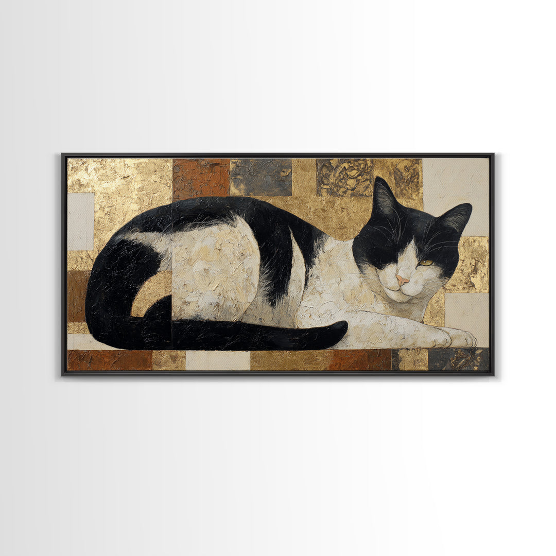 Monochrome Cat Portrait Canvas Print, Monochrome Art, Mid Century Modern, Living Room Decor, Fine Art, Mono, Boho Wall Art, MON-2x1-31
