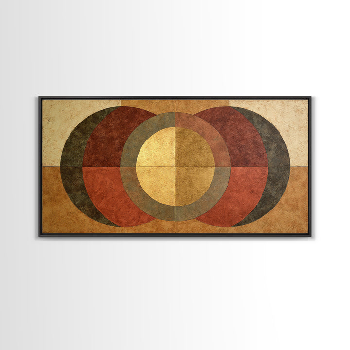 Gold Tonal Sunburst Medallion Framed Canvas Print, Monochrome Art, Luxury Decor, Living Room Decor, Fine Art, Mono, MON-2x1-34