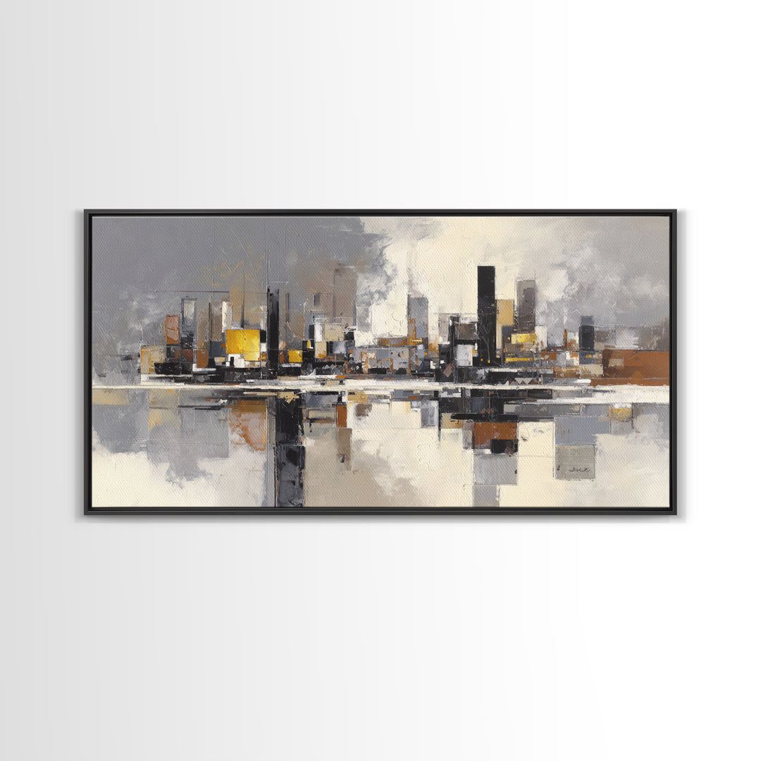 Black and White City Reflection Canvas Print, Monochrome Art, Contemporary Art, Living Room Decor, Fine Art, Mono, Original Art, MON-2x1-41
