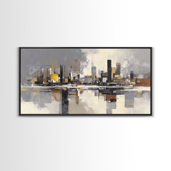 Black and White City Reflection Canvas Print, Monochrome Art, Contemporary Art, Living Room Decor, Fine Art, Mono, Original Art, MON-2x1-41