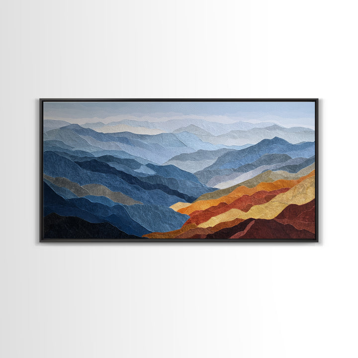 Blue Mountain Ridge Layers Canvas Print, Monochrome Art, Textured Painting, Living Room Decor, Fine Art, Mono, MON-2x1-44