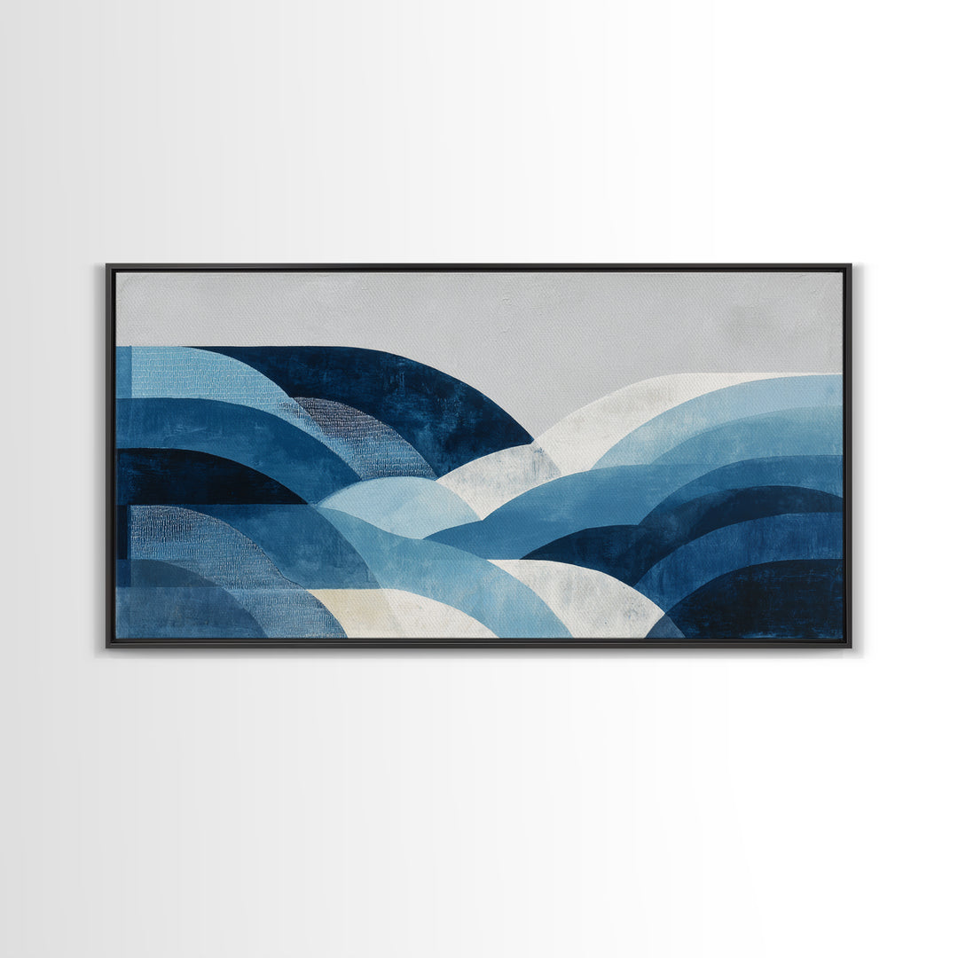 All Blue Ocean Abstraction Framed Canvas Print, Monochrome Art, Digital Art, Living Room Decor, Oil Painting, Mono, MON-2x1-45