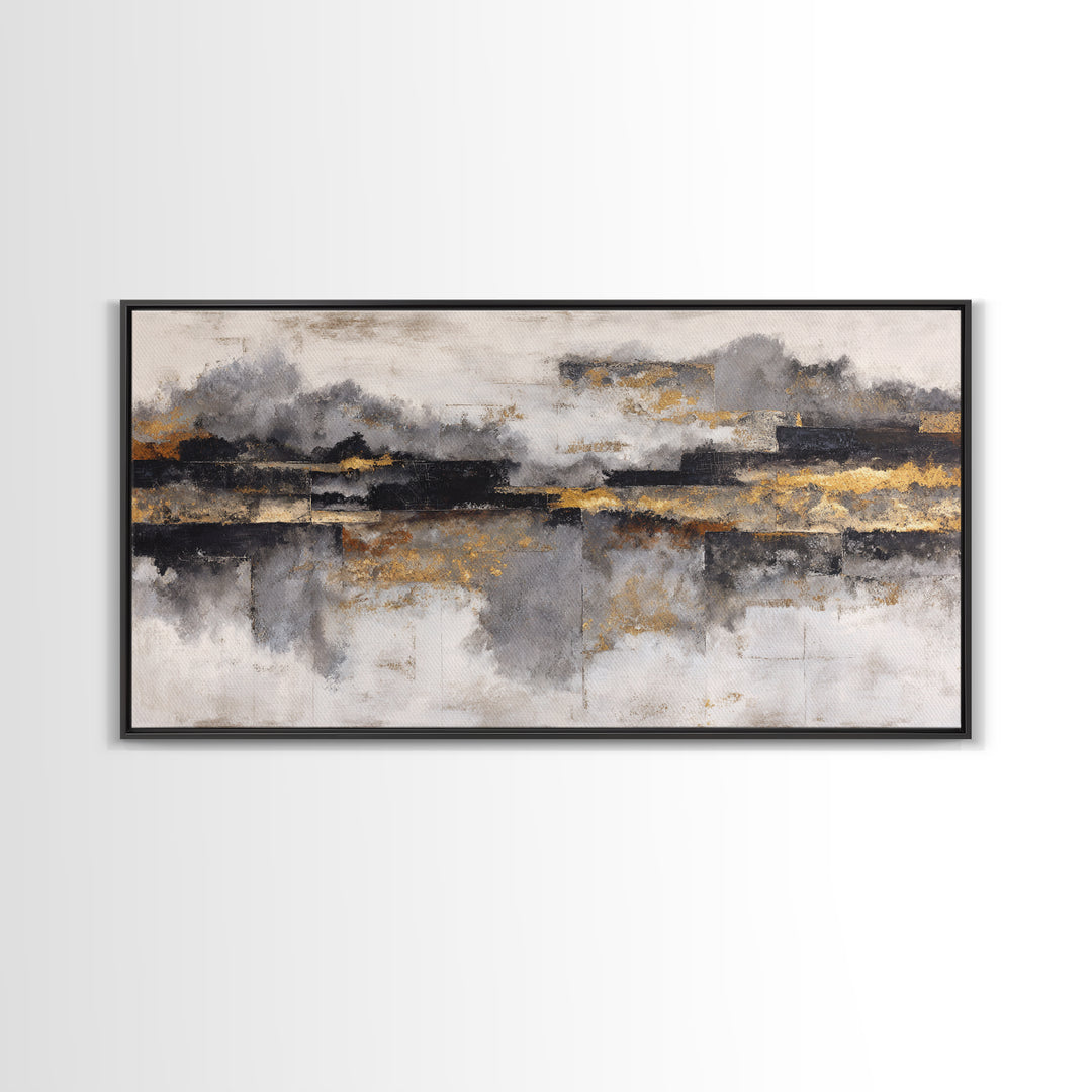 Black Ink Abstract Framed Canvas Print, Monochrome Art, Minimalist Decor, Living Room Decor, Fine Art, Mono, Large Wall Art, MON-2x1-50