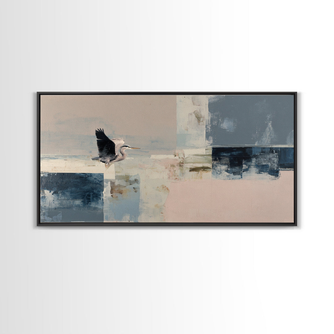 Blue Heron in Monochrome Navy Palette Canvas Print, Monochrome Art, Art Prints, Living Room Decor, Mono, Apartment Decor, MON-2x1-52