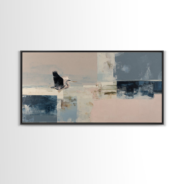 Blue Heron in Monochrome Navy Palette Canvas Print, Monochrome Art, Art Prints, Living Room Decor, Mono, Apartment Decor, MON-2x1-52