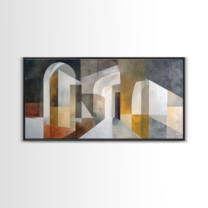 Gray Architectural Arch and Shadow Study Canvas Print, Monochrome Art, Contemporary Art, Living Room Decor, Fine Art, Mono, MON-2x1-54