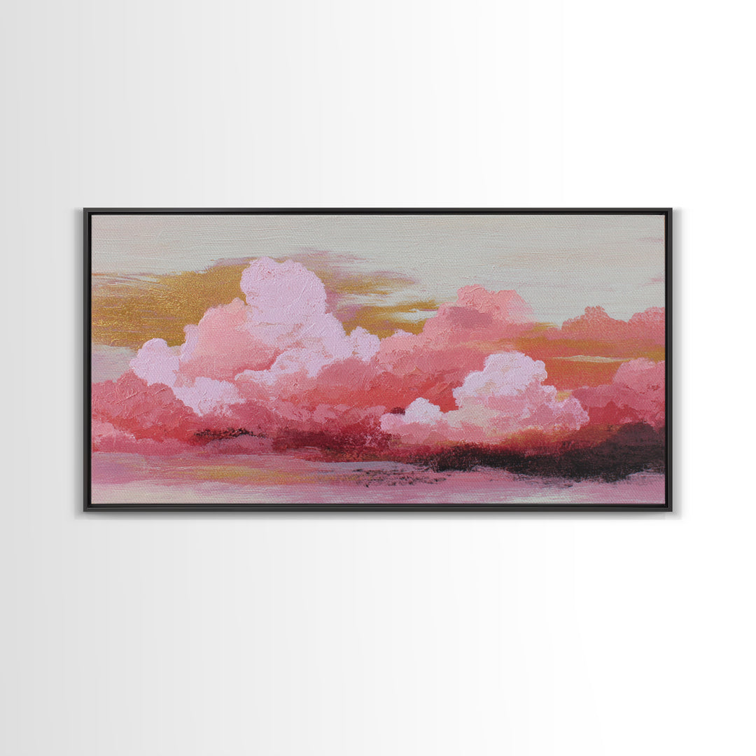 All Pink Cloudscape Framed Canvas Print, Monochrome Art, Art Print, Living Room Decor, Fine Art, Mono, Printable Art, MON-2x1-56