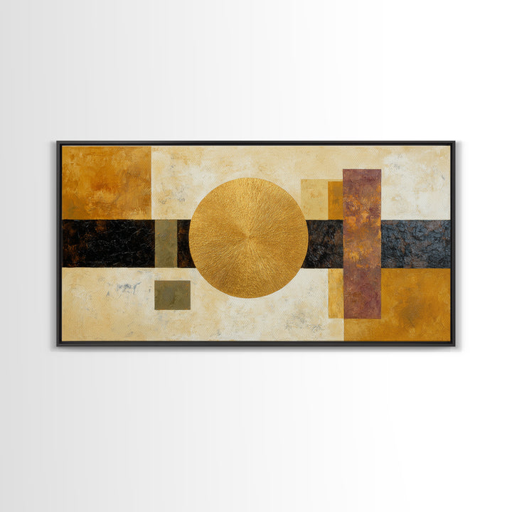 Gold Tonal Sunburst Medallion Canvas Print, Monochrome Art, Wall Art, Living Room Decor, Fine Art, Mono, Abstract Art, MON-2x1-58