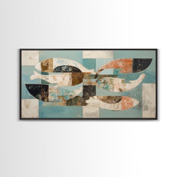 Teal Koi Fish on Tonal Water Canvas Print, Monochrome Art, Art Prints, Living Room Decor, Fine Art, Mono, Apartment Decor, MON-2x1-61