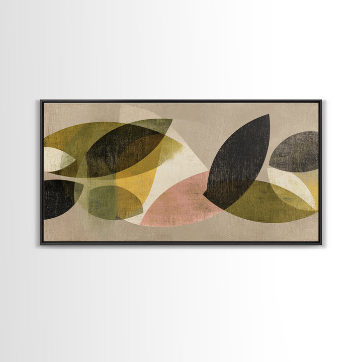 Olive Green Abstract Leaf Pattern Canvas Print, Monochrome Art, Printable Wall Art, Living Room Decor, Oil Painting, Mono, MON-2x1-64