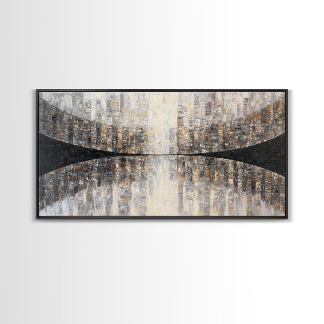 Black and White City Reflection Framed Canvas Print, Monochrome Art, Art Print, Living Room Decor, Abstract Art, Mono, MON-2x1-65