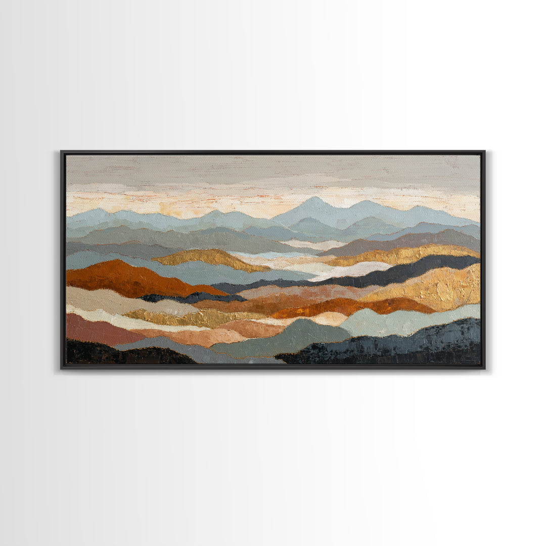 Blue Mountain Ridge Layers Canvas Print, Monochrome Art, Mid Century Modern, Living Room Decor, Fine Art, Mono, Boho Wall Art, MON-2x1-68