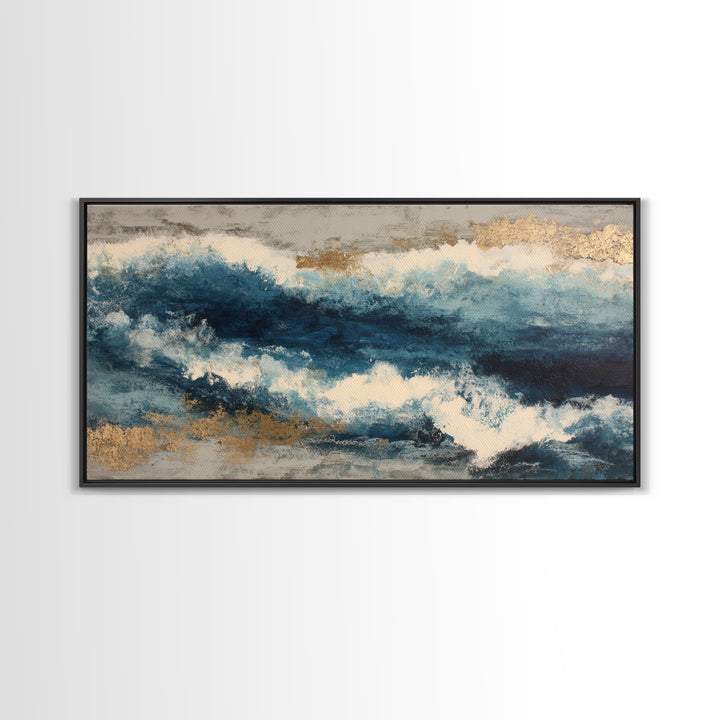All Blue Ocean Abstraction Canvas Print, Monochrome Art, Original Art, Living Room Decor, Mono, Bird Art, Bedroom Wall Art, MON-2x1-69