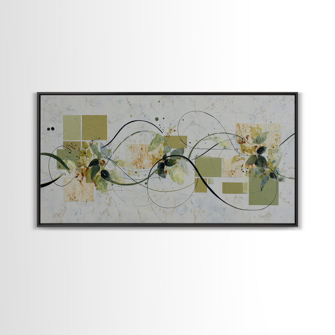 Green Botanical Study Canvas Print, Monochrome Art, Modern Wall Art, Living Room Decor, Fine Art, Mono, Statement Artwork, MON-2x1-71