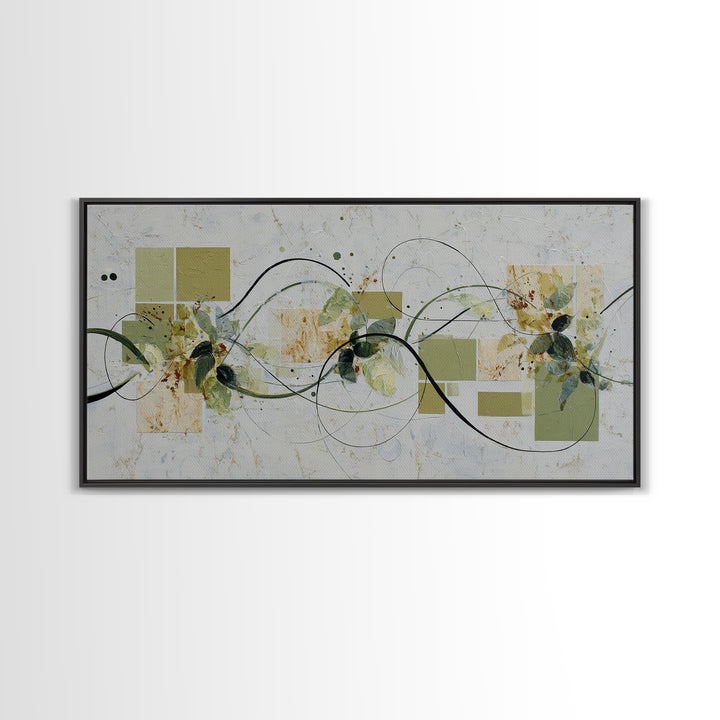 Green Botanical Study Canvas Print, Monochrome Art, Modern Wall Art, Living Room Decor, Fine Art, Mono, Statement Artwork, MON-2x1-71