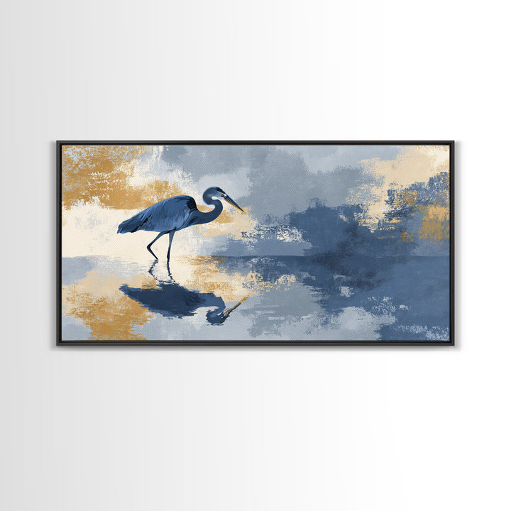 Blue Heron in Monochrome Navy Palette Canvas Print, Monochrome Art, Digital Print, Living Room Decor, Fine Art, Mono, MON-2x1-76