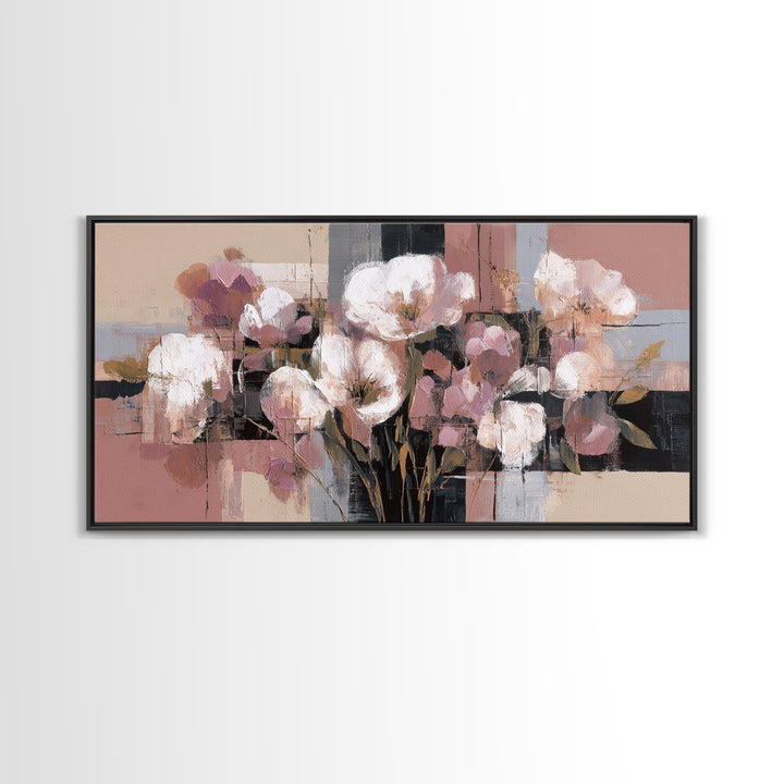 Monochrome Floral Bouquet Framed Canvas Print, Monochrome Art, Home Decor, Living Room Decor, Fine Art, Mono, Bedroom Decor, MON-2x1-86