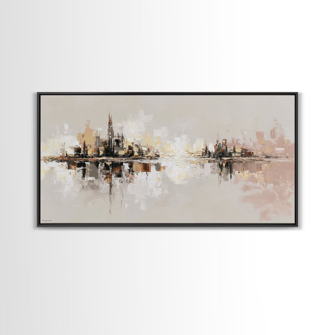 Black and White City Reflection Canvas Print, Monochrome Art, Large Wall Art, Living Room Decor, Mono, Modern Wall Art, MON-2x1-89