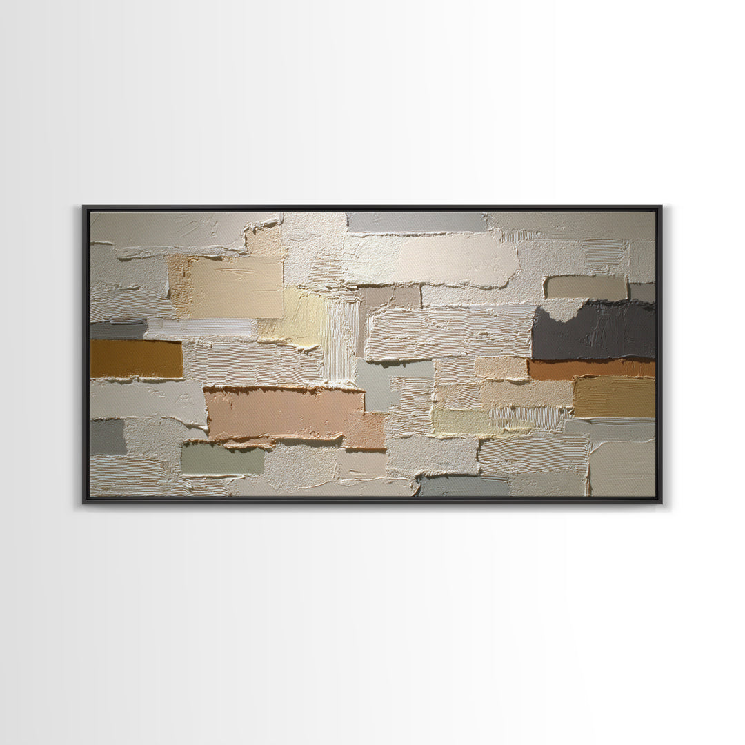 Cream on Cream Minimalist Forms Framed Canvas Print, Monochrome Art, Living Room Decor, Oil Painting, Mono, Textured Wall Art, MON-2x1-90