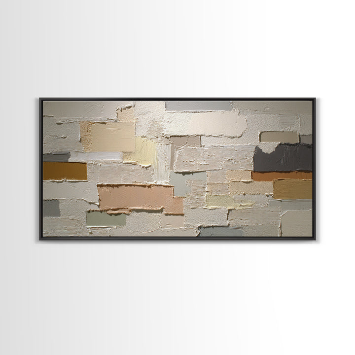 Cream on Cream Minimalist Forms Framed Canvas Print, Monochrome Art, Living Room Decor, Oil Painting, Mono, Textured Wall Art, MON-2x1-90