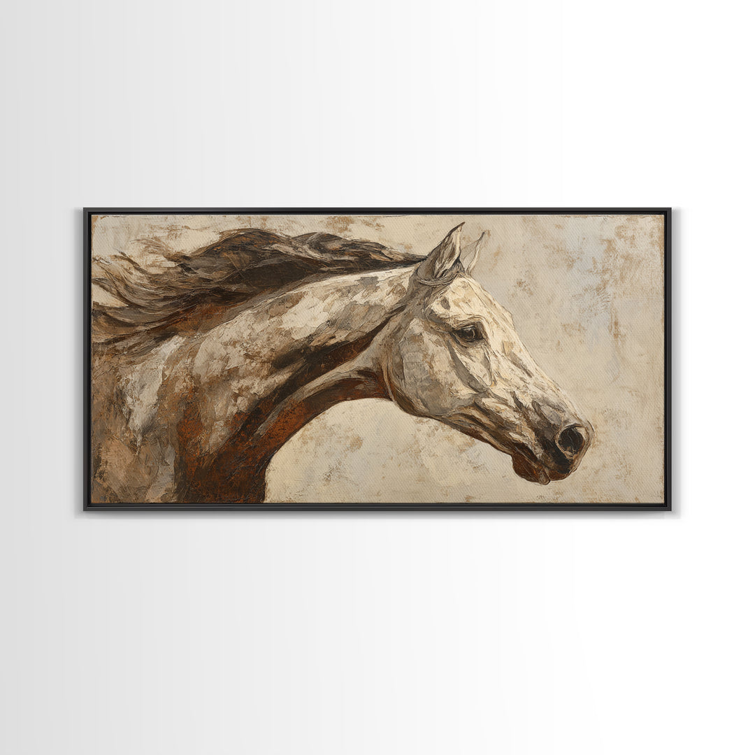 Sepia Horse Portrait Canvas Print, Monochrome Art, Digital Prints, Living Room Decor, Fine Art, Mono, Apartment Decor, MON-2x1-94