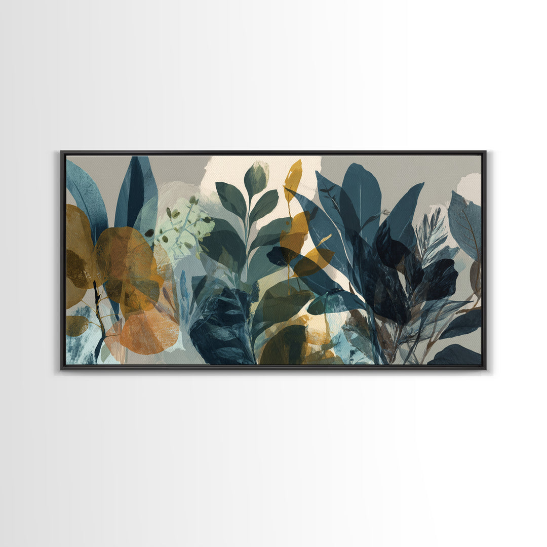 Green Botanical Study Framed Canvas Print, Monochrome Art, Moody Wall Art, Living Room Decor, Oil Painting, Mono, MON-2x1-95