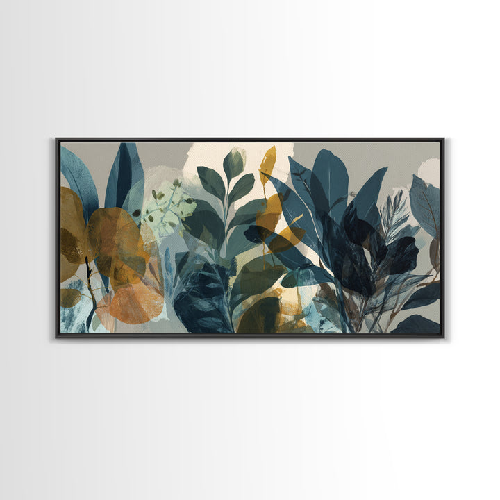 Green Botanical Study Framed Canvas Print, Monochrome Art, Moody Wall Art, Living Room Decor, Oil Painting, Mono, MON-2x1-95