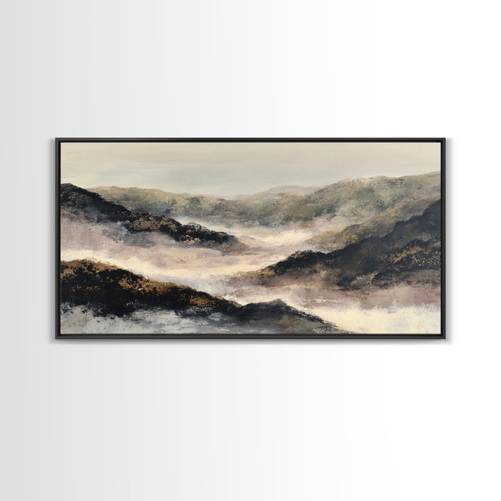Charcoal Mountain Landscape Framed Canvas Print, Monochrome Art, Boho Wall Art, Living Room Decor, Mono, Neutral Decor, MON-2x1-96