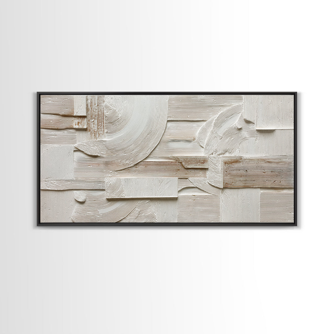 Ivory White Plaster Texture Composition Framed Canvas Print, Monochrome Art, Abstract Art, Living Room Decor, Fine Art, Mono, MON-2x1-97