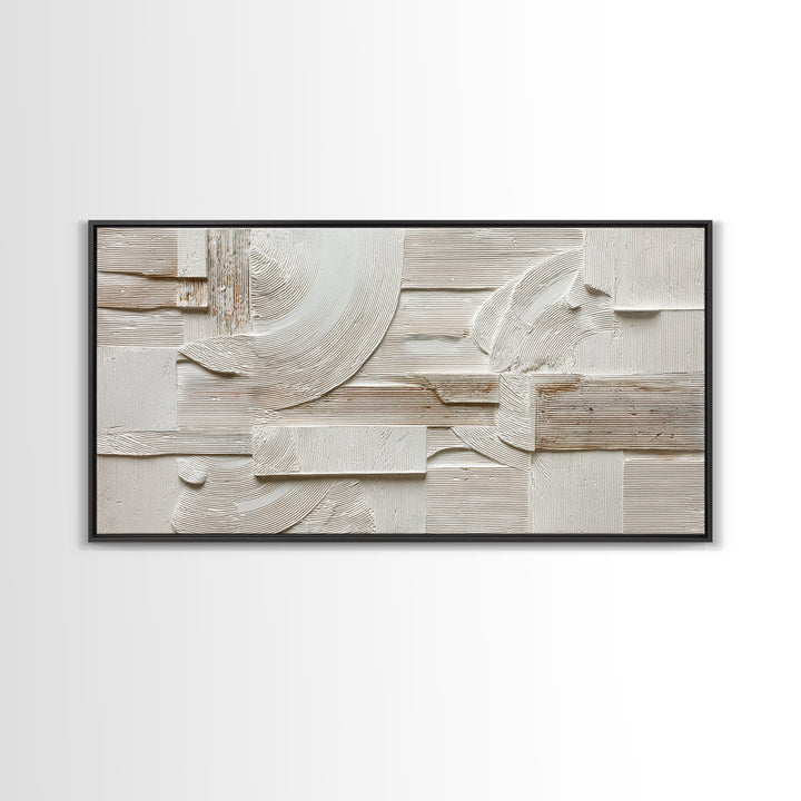 Ivory White Plaster Texture Composition Framed Canvas Print, Monochrome Art, Abstract Art, Living Room Decor, Fine Art, Mono, MON-2x1-97