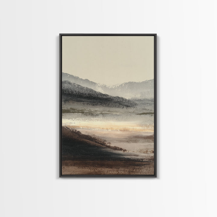 Charcoal Mountain Landscape Framed Canvas Print, Monochrome Art, Minimalist Decor, Living Room Decor, Fine Art, Mono, MON-2x3-12