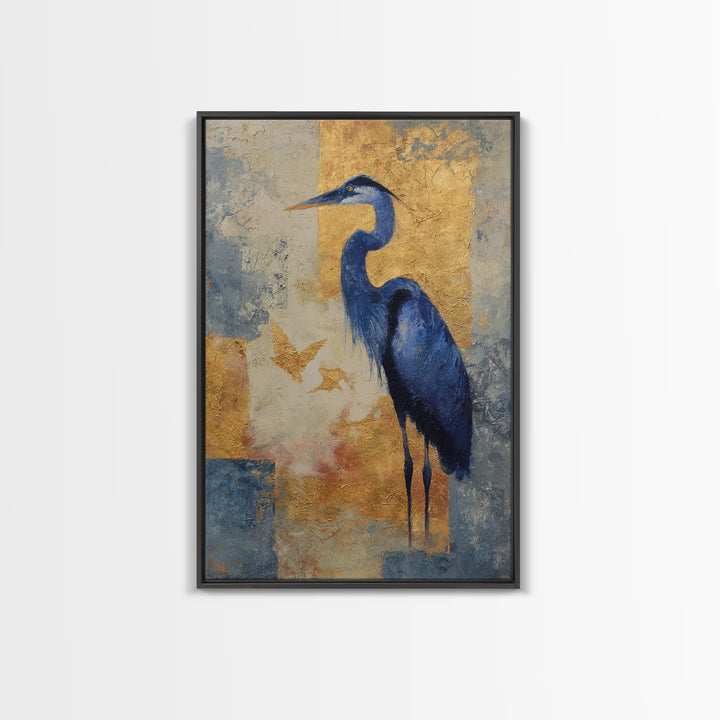 Blue Heron in Monochrome Navy Palette Canvas Print, Monochrome Art, Unique Wall Art, Living Room Decor, Fine Art, Mono, MON-2x3-16