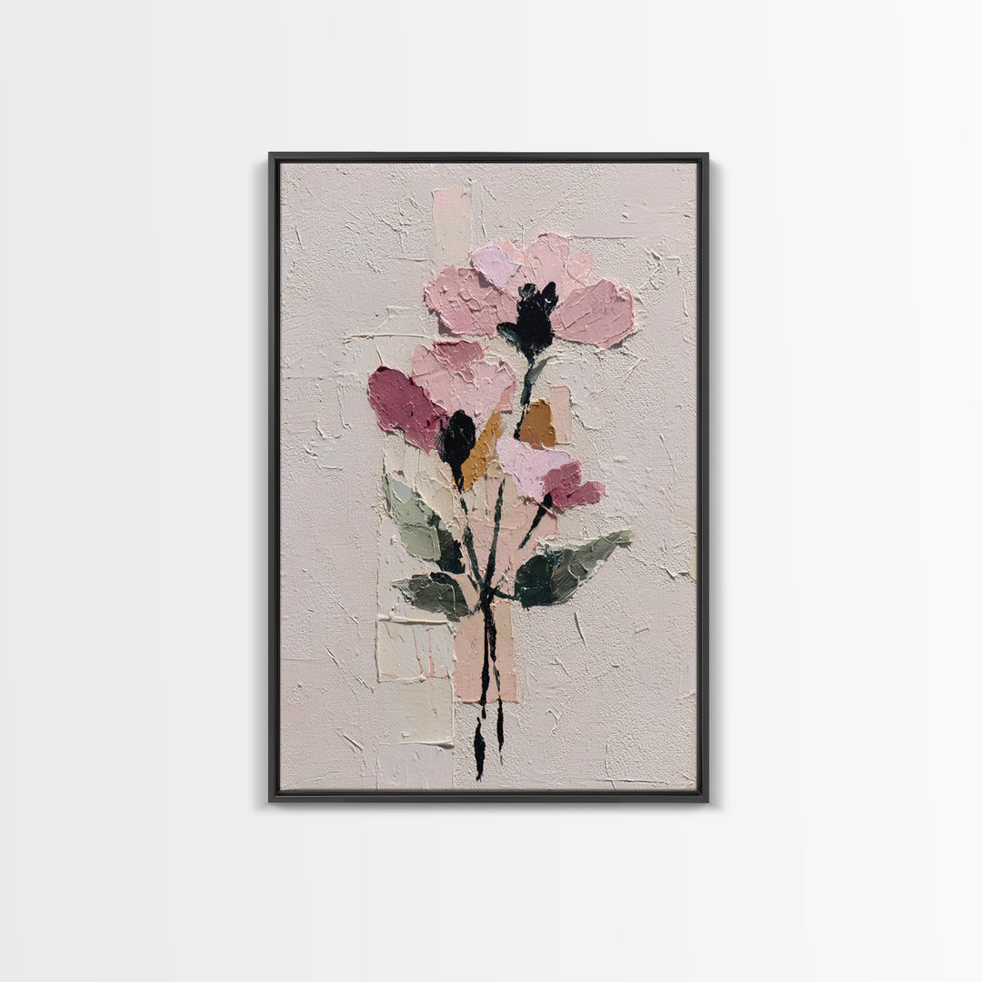 Monochrome Floral Bouquet Framed Canvas Print, Monochrome Art, Statement Artwork, Living Room Decor, Fine Art, Mono, Art Prints, MON-2x3-2