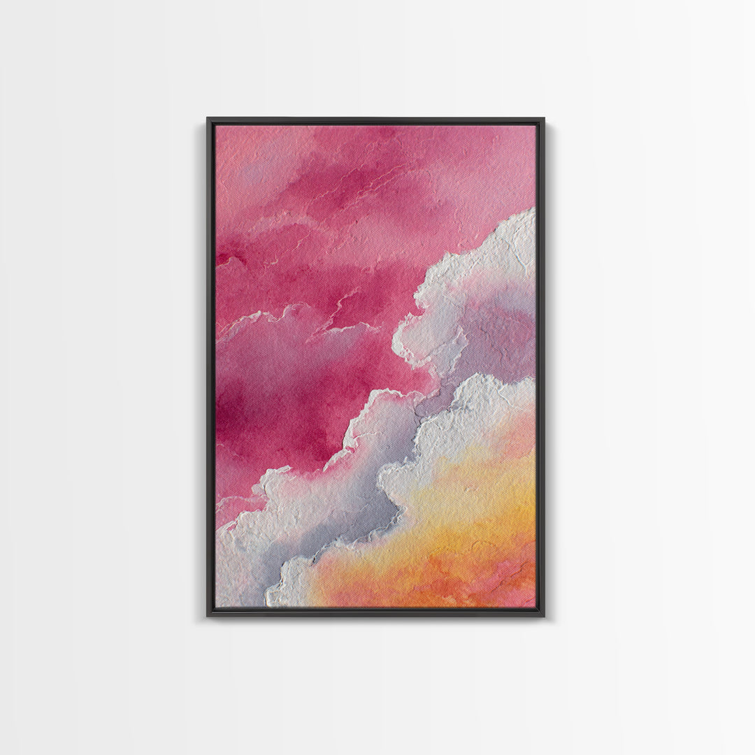 All Pink Cloudscape Framed Canvas Print, Monochrome Art, Digital Art, Living Room Decor, Oil Painting, Mono, MON-2x3-20