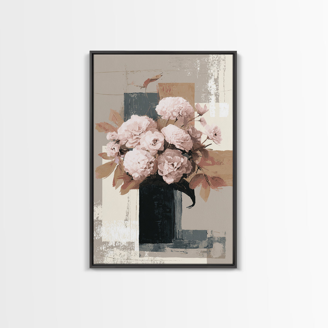Monochrome Floral Bouquet Framed Canvas Print, Monochrome Art, Statement Artwork, Living Room Decor, Fine Art, Mono, Art Prints, MON-2x3-26
