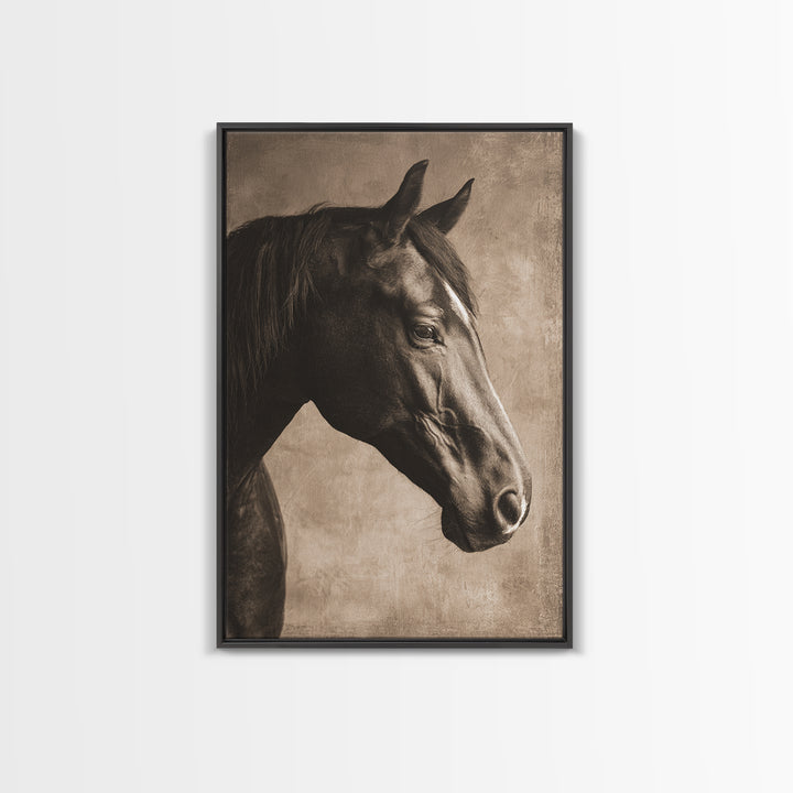 Sepia Horse Portrait Framed Canvas Print, Monochrome Art, Contemporary Art, Living Room Decor, Oil Painting, Mono, Original Art, MON-2x3-34
