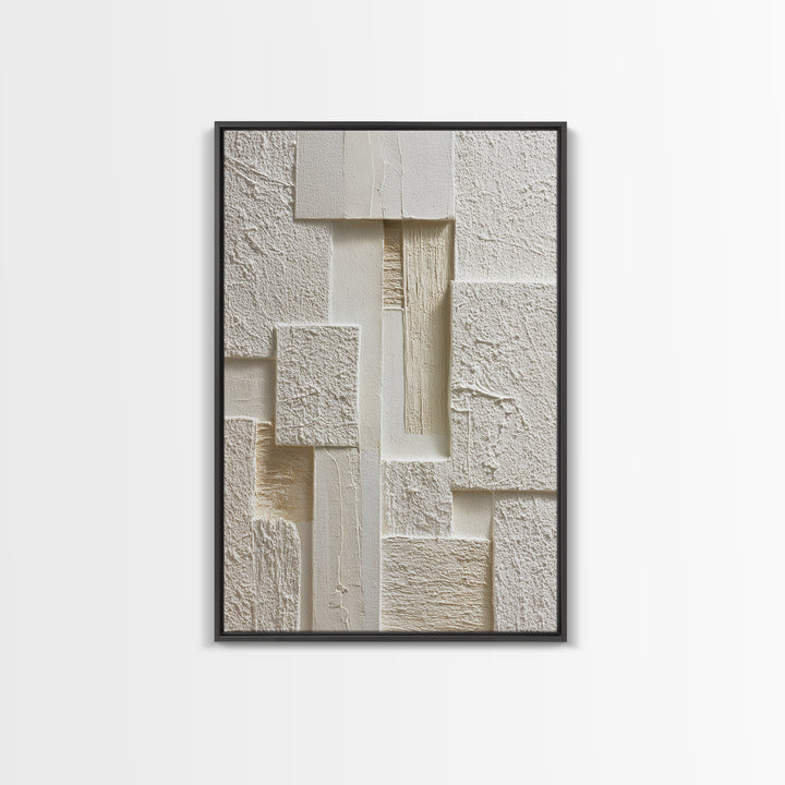 Ivory White Plaster Texture Composition Framed Canvas Print, Monochrome Art, Digital Prints, Living Room Decor, Fine Art, Mono, MON-2x3-37