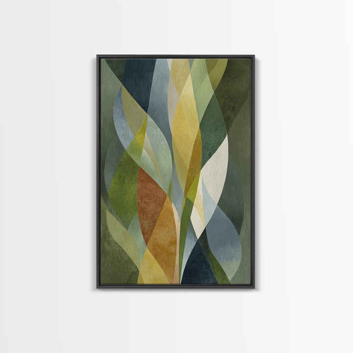 Olive Green Abstract Leaf Pattern Framed Canvas Print, Monochrome Art, Fine Art Print, Living Room Decor, Watercolor Art, Mono, MON-2x3-4