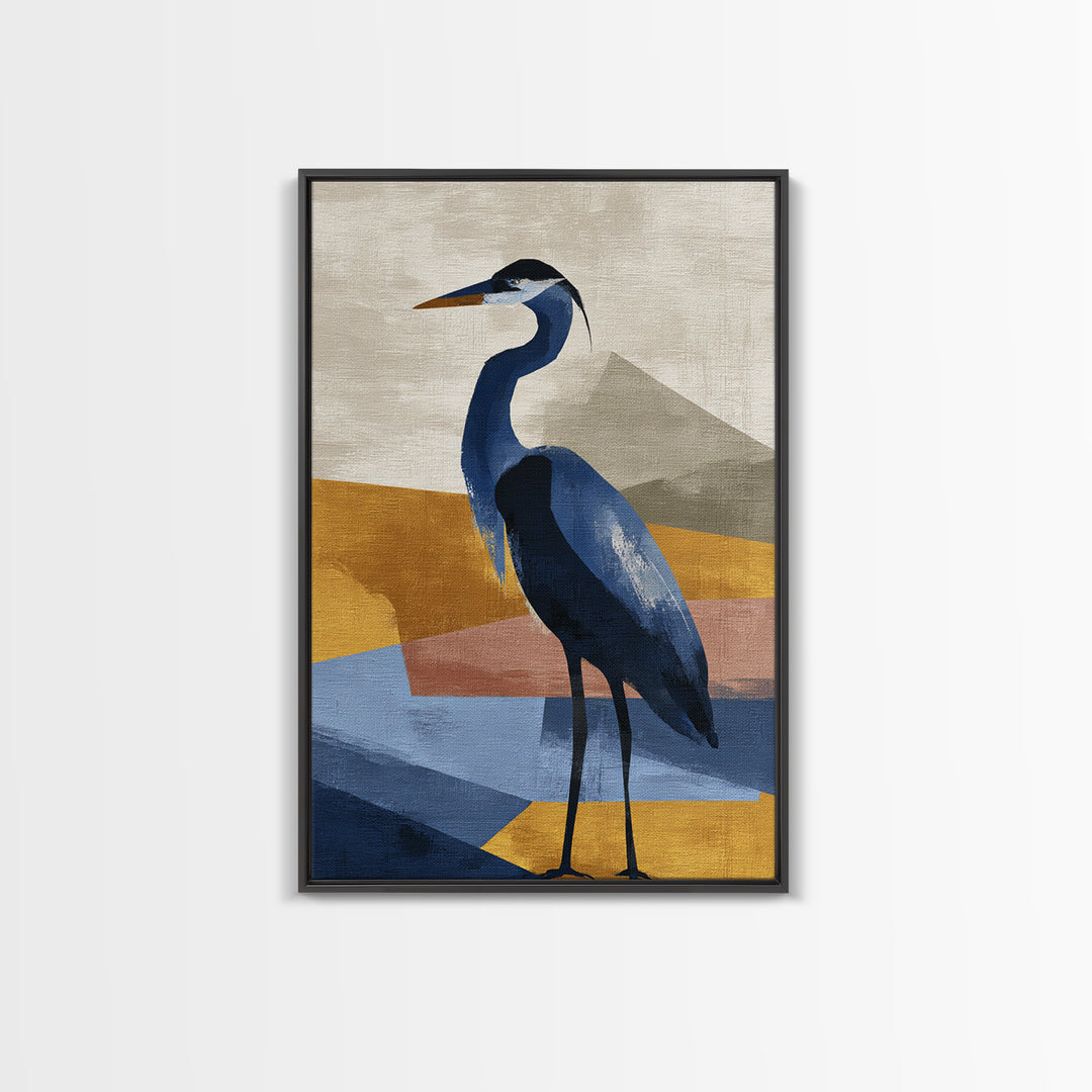 Blue Heron in Monochrome Navy Palette Canvas Print, Monochrome Art, Modern Decor, Living Room Decor, Fine Art, Mono, Poster, MON-2x3-40