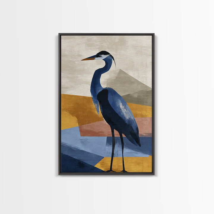Blue Heron in Monochrome Navy Palette Canvas Print, Monochrome Art, Modern Decor, Living Room Decor, Fine Art, Mono, Poster, MON-2x3-40