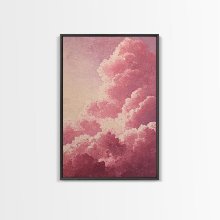 All Pink Cloudscape Framed Canvas Print, Monochrome Art, Moody Wall Art, Living Room Decor, Watercolor Art, Mono, MON-2x3-44