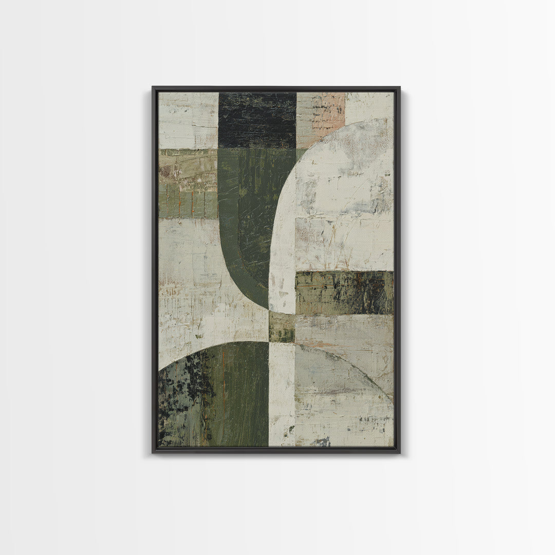Green Botanical Study Framed Canvas Print, Monochrome Art, Digital Prints, Living Room Decor, Watercolor Art, Mono, MON-2x3-59