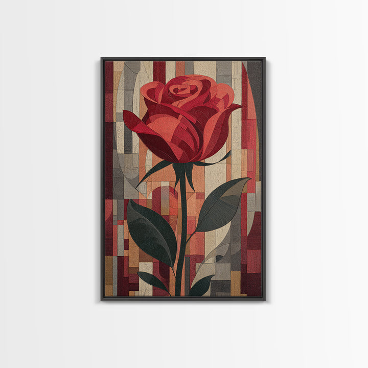 Single Red Rose Rendered Only Framed Canvas Print, Monochrome Art, Art Prints, Living Room Decor, Watercolor Art, Mono, MON-2x3-63