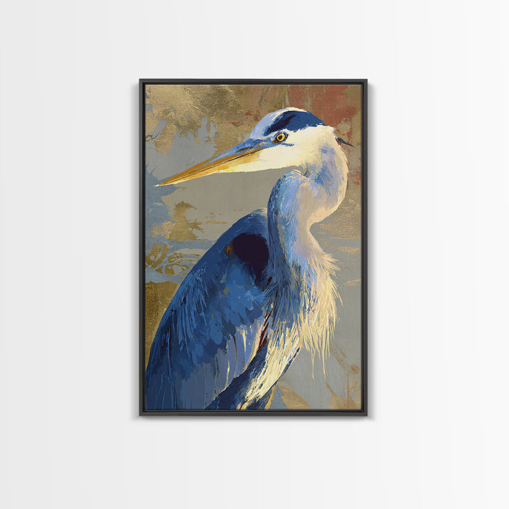 Blue Heron in Monochrome Navy Palette Framed Canvas Print, Monochrome Art, Room Decor, Living Room Decor, Fine Art, Mono, MON-2x3-64