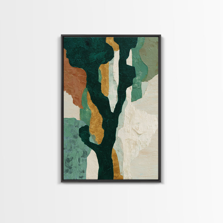 Deep Green Forest Silhouette Study Framed Canvas Print, Monochrome Art, Large Wall Art, Living Room Decor, Fine Art, Mono, MON-2x3-69